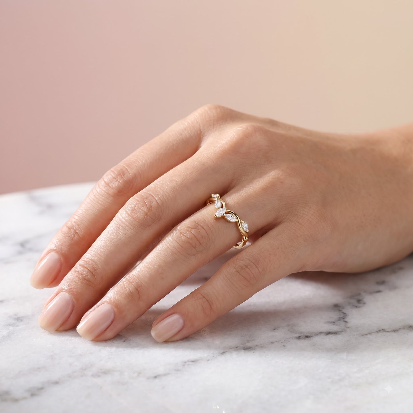 0.300 ct Marquise Cut Lab Grown Diamond V Shape Curved  Band Ring