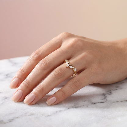 0.300 ct Marquise Cut Lab Grown Diamond V Shape Curved  Band Ring