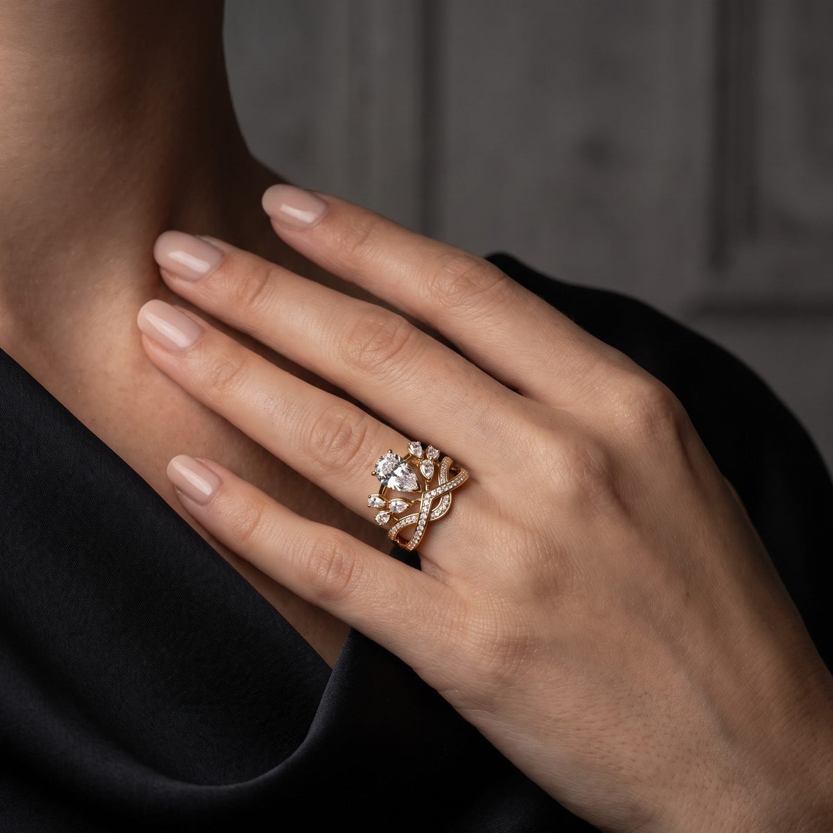 pear cut pave diamond ring