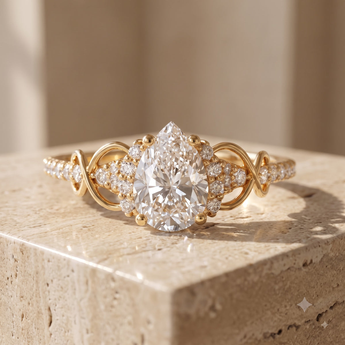 1.00CT Pear Cut Lab Grown Diamond Floral Engagement Ring