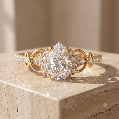 1.00CT Pear Cut Lab Grown Diamond Floral Engagement Ring