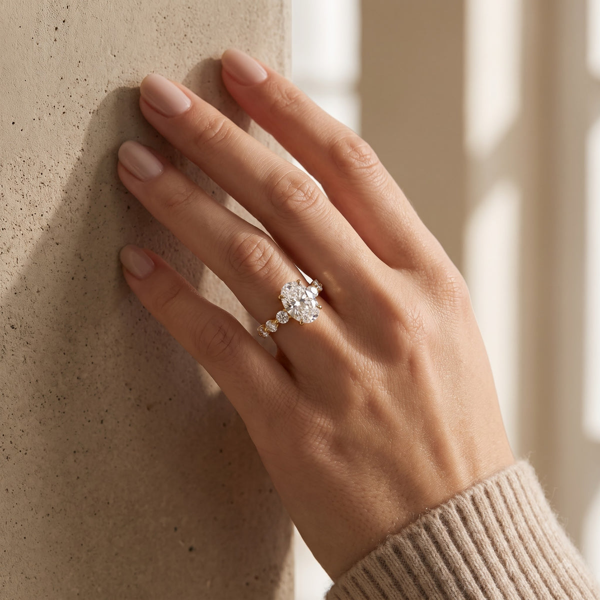 oval cut diamond engagement ring with side stones