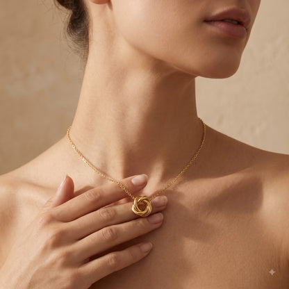 14K Solid Gold Knot Interlocking Circle Pendant Necklace