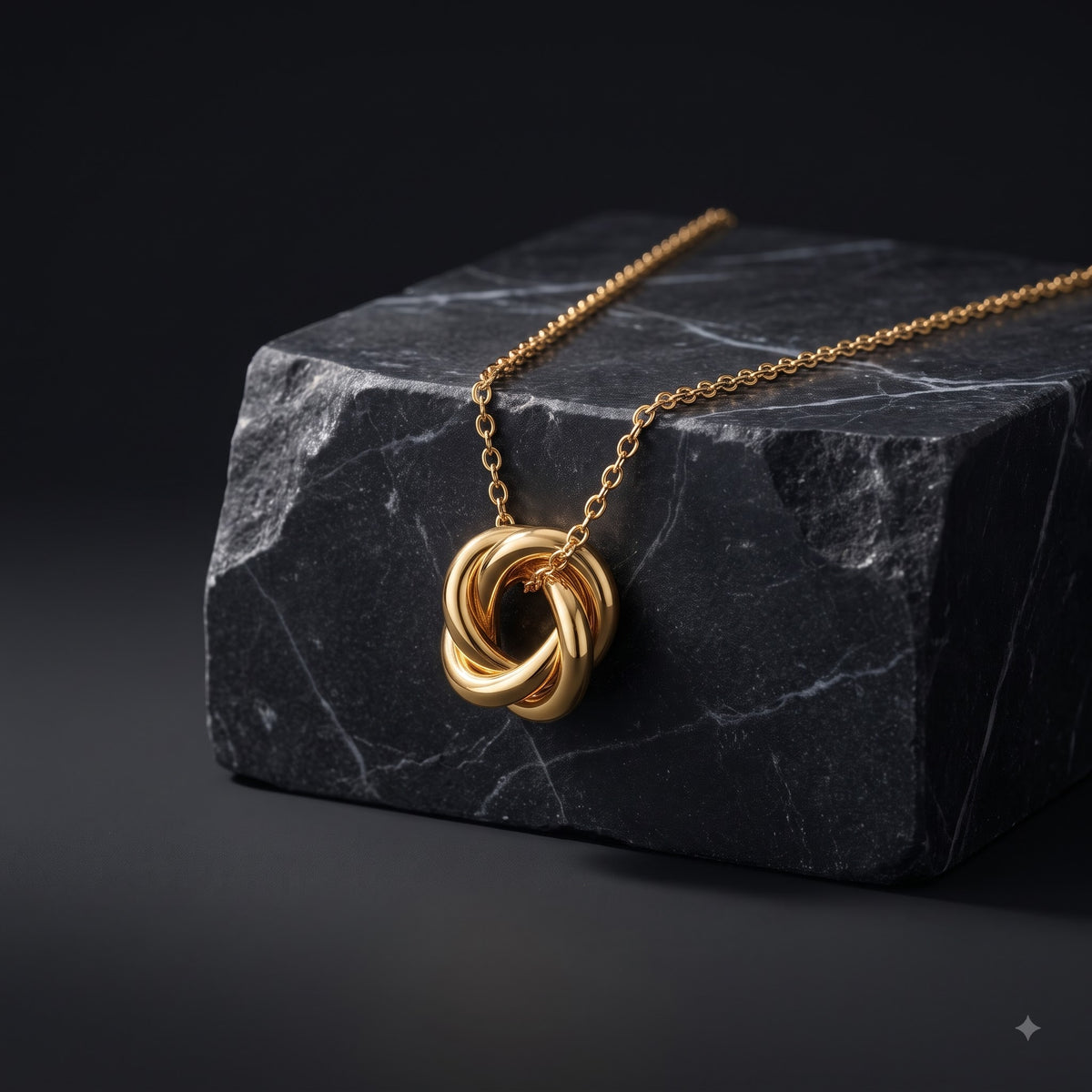 14K Solid Gold Knot Interlocking Circle Pendant Necklace