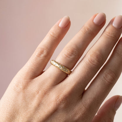 brushed gold diamond wedding band