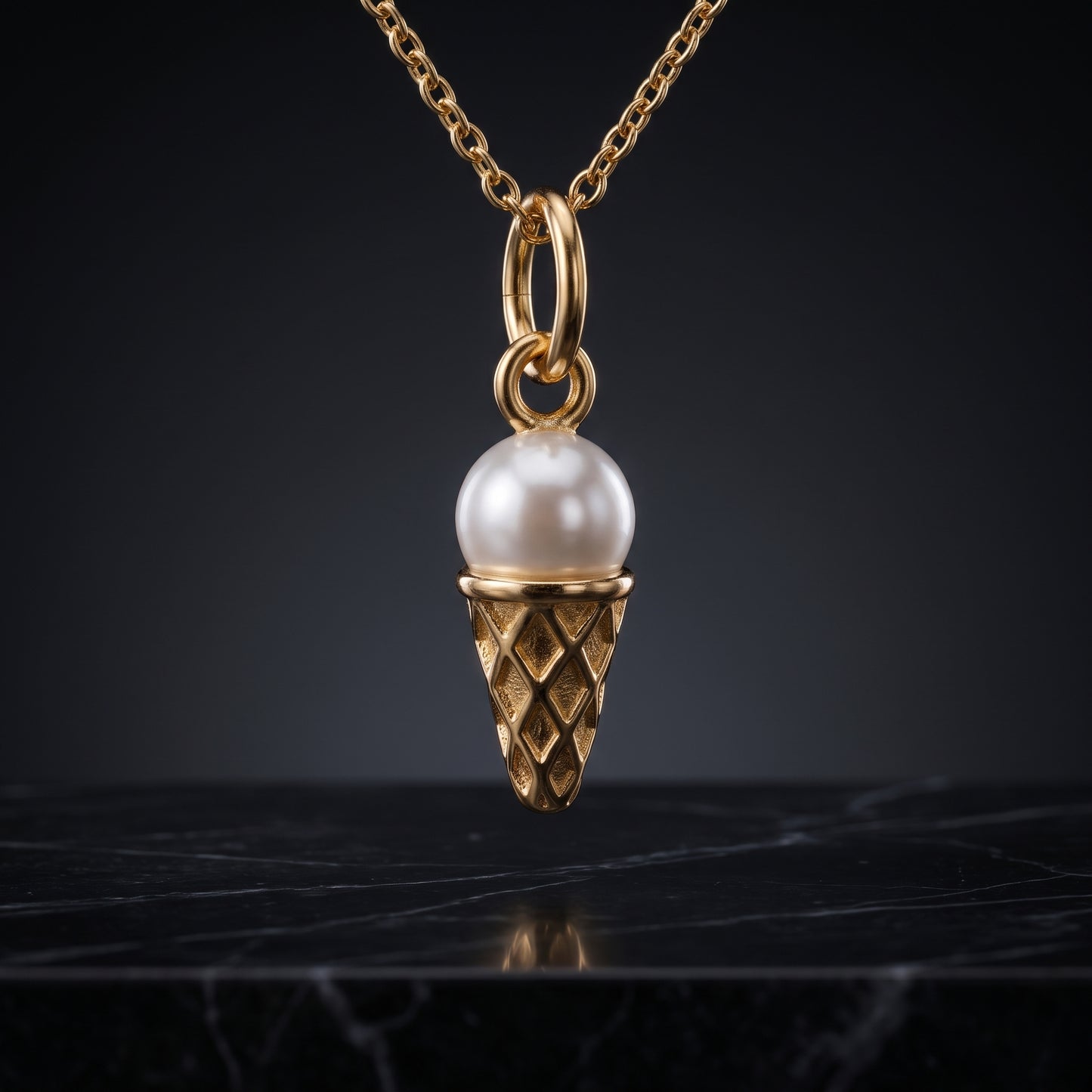 Pearl Ice Cream Cone Pendant Necklace, 14K Gold