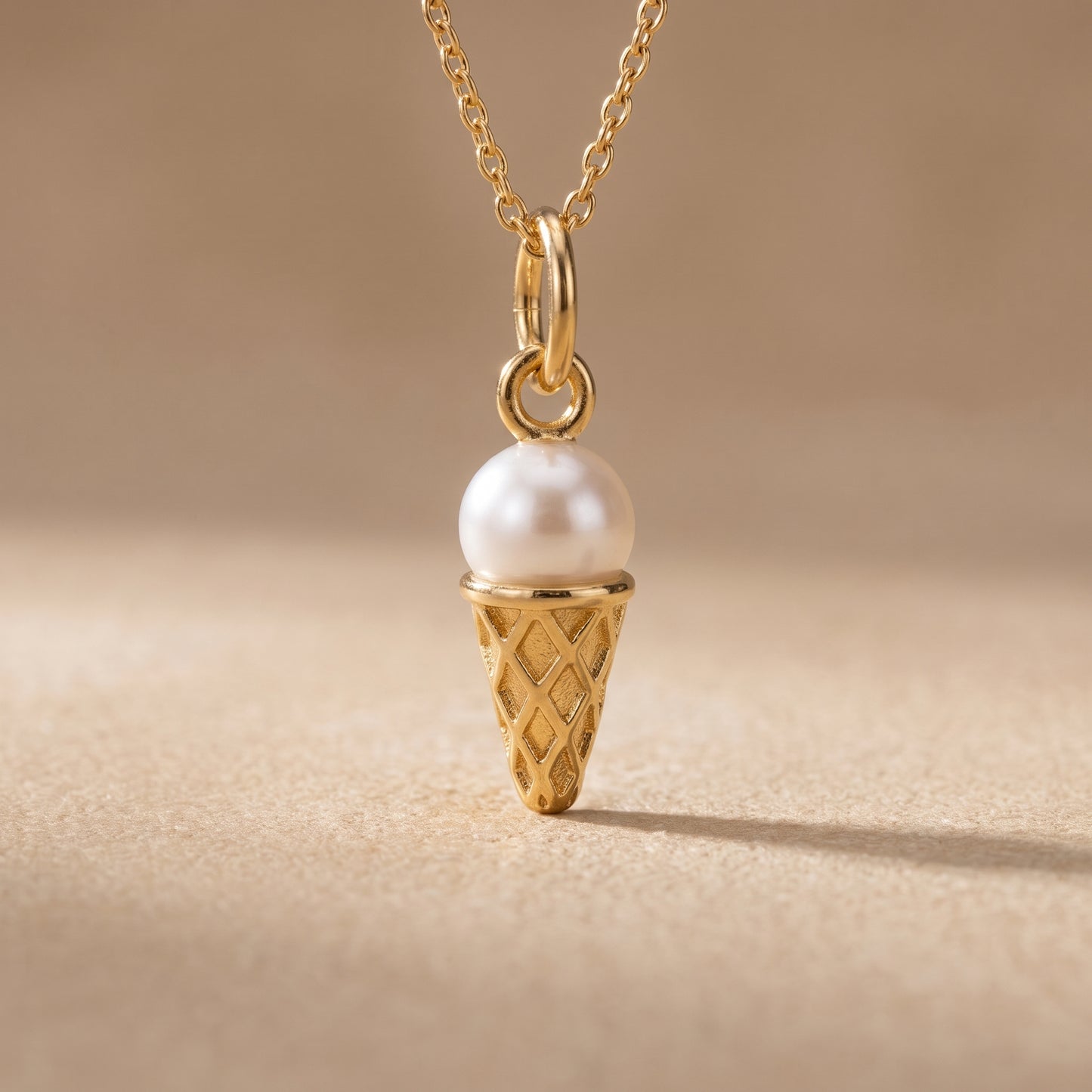 Pearl Ice Cream Cone Pendant Necklace, 14K Gold