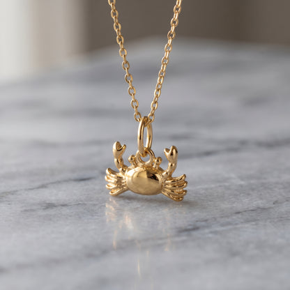 14K Gold Cancer Zodiac Crab Pendant Necklace for Women