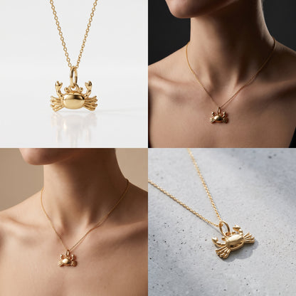 14K Gold Cancer Zodiac Crab Pendant Necklace for Women