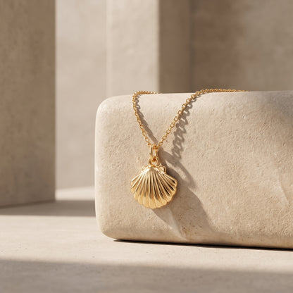Seashell Pendant Necklace, 14K Gold Shell Necklace