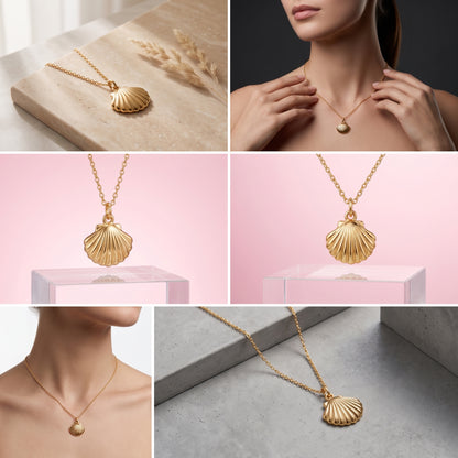 Seashell Pendant Necklace, 14K Gold Shell Necklace