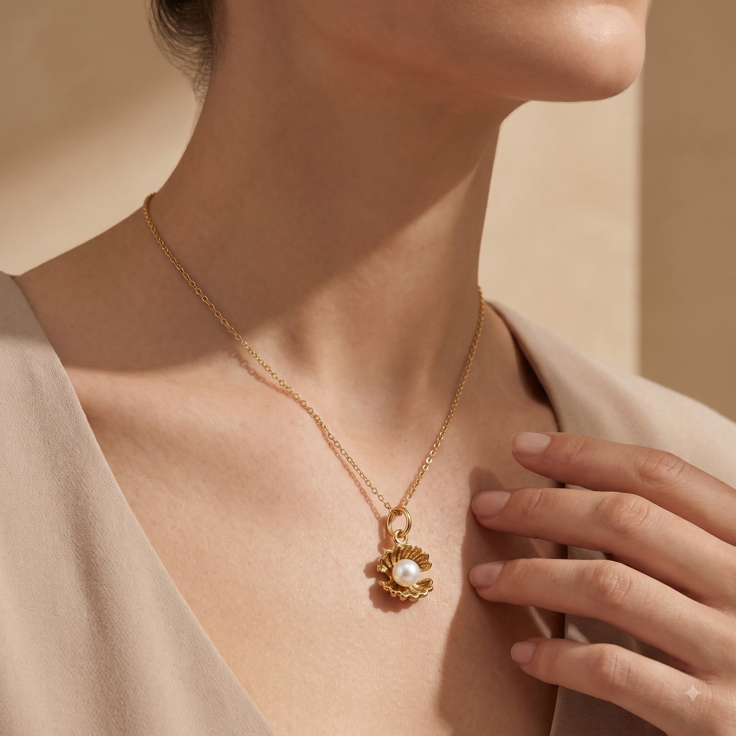 Pearl Oyster Necklace, 14K Gold Pearl Pendant Necklace