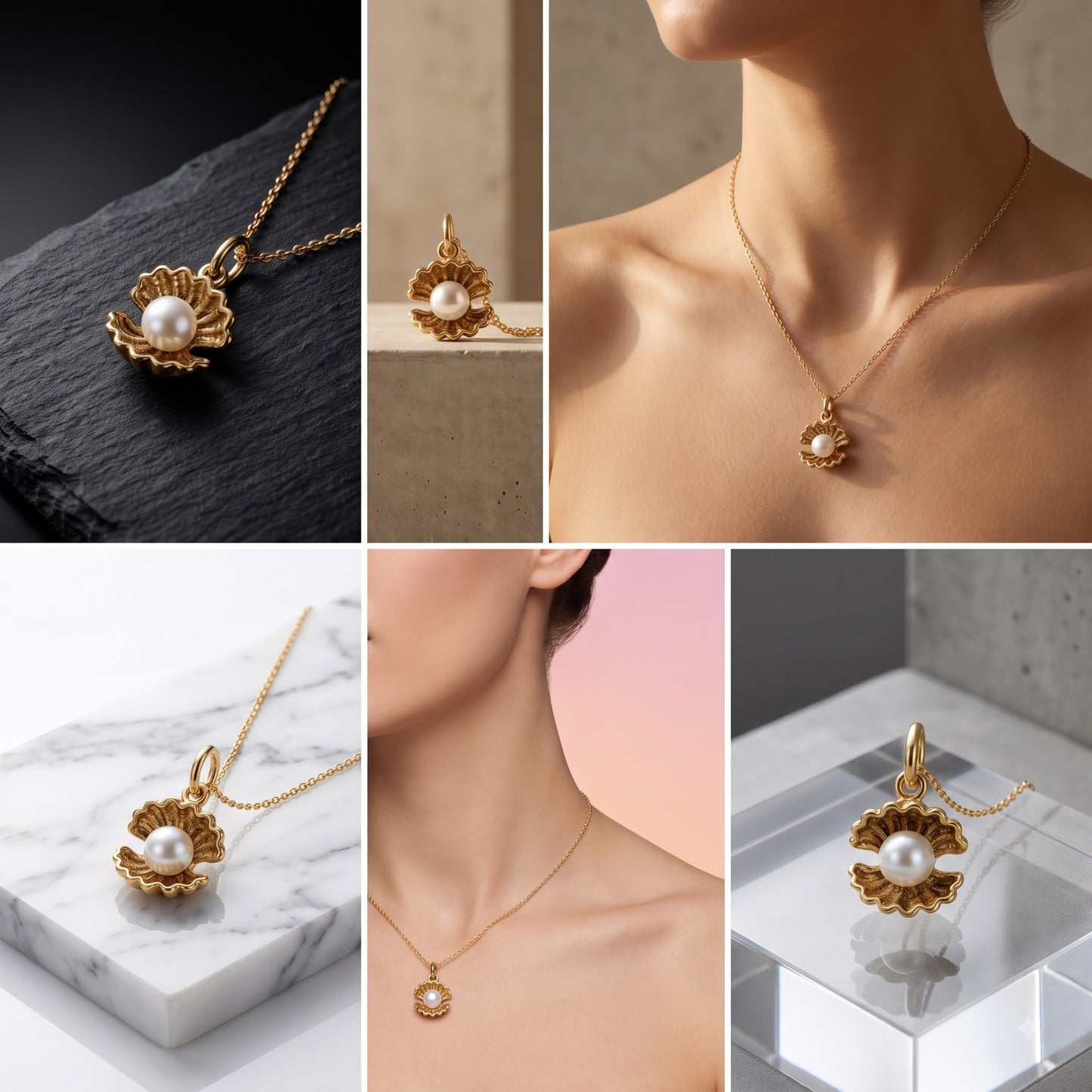 Pearl Oyster Necklace, 14K Gold Pearl Pendant Necklace