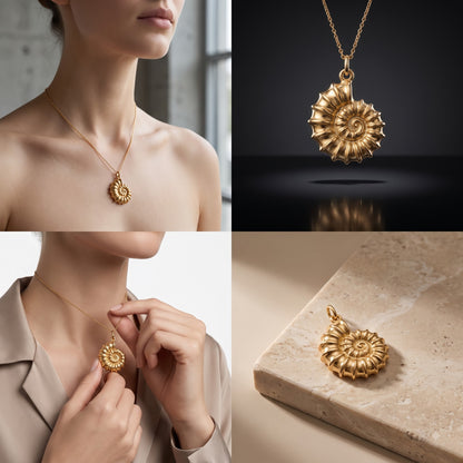 14K Gold Nautilus Shell Necklace - Spiral Shell Pendant
