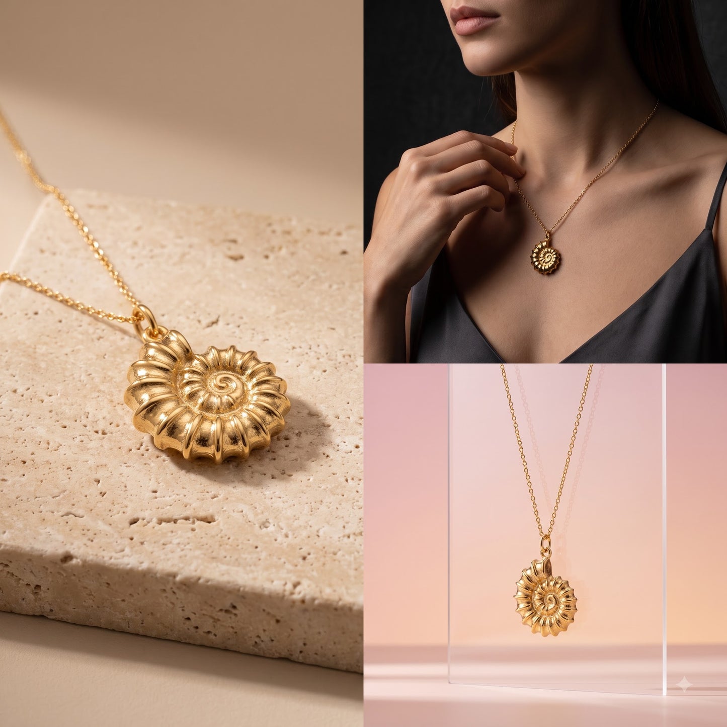 14K Gold Nautilus Shell Necklace - Spiral Shell Pendant
