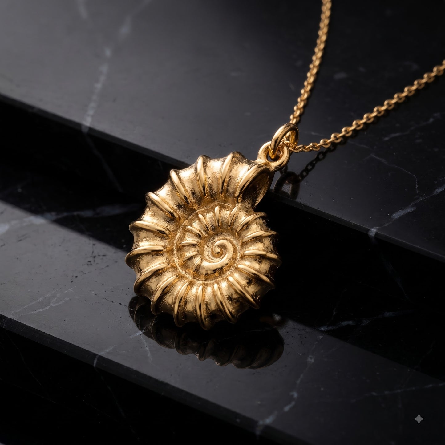 14K Gold Nautilus Shell Necklace - Spiral Shell Pendant