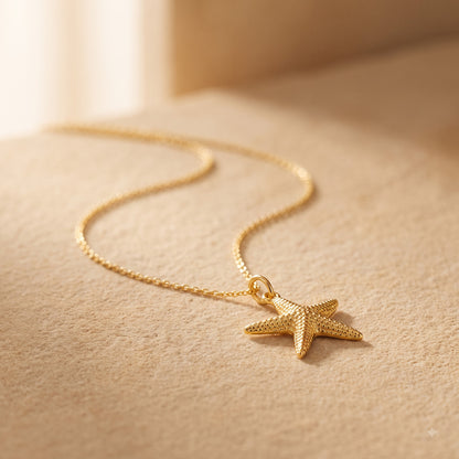 14k Gold Gold Starfish Beach Charm Necklace