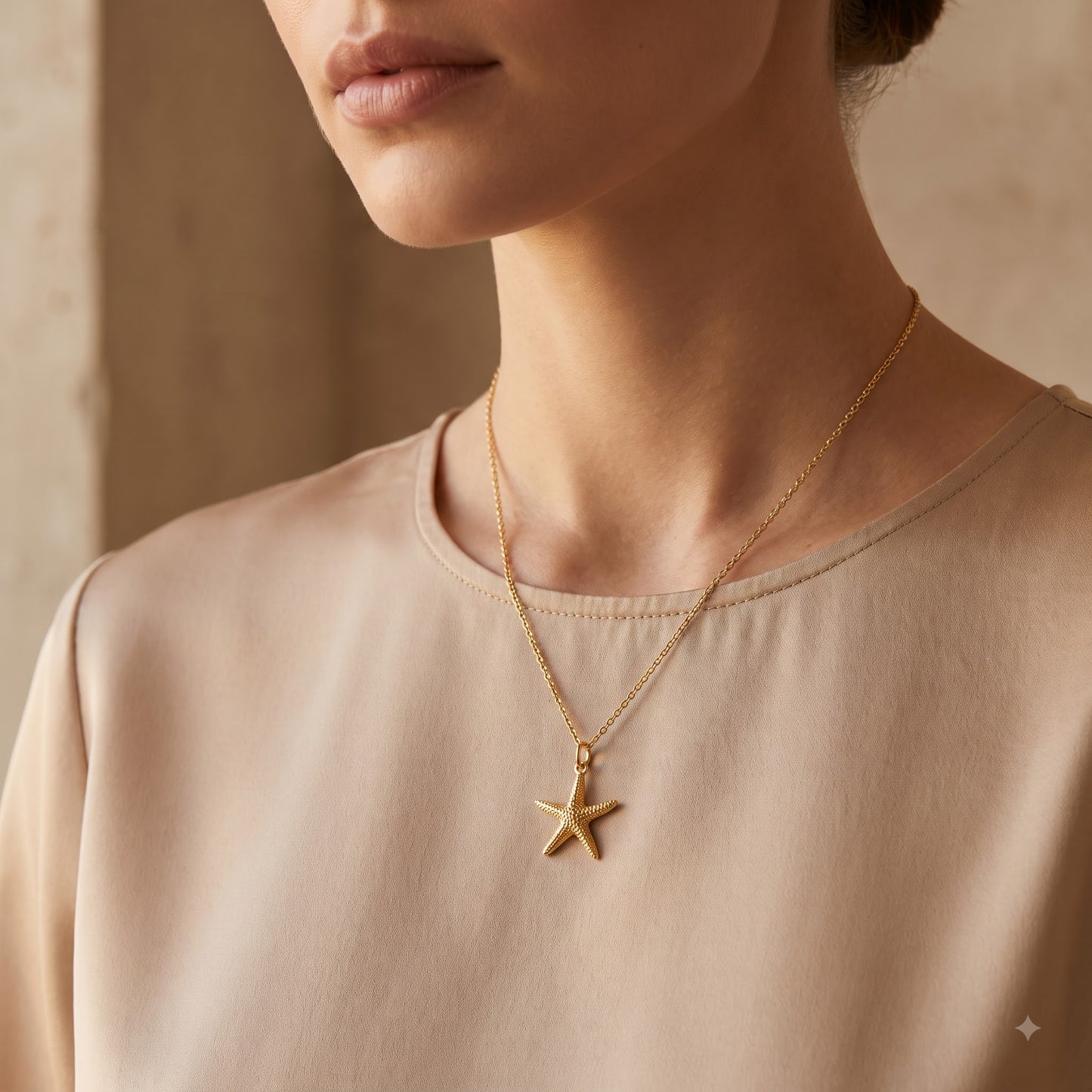 14k Gold Gold Starfish Beach Charm Necklace
