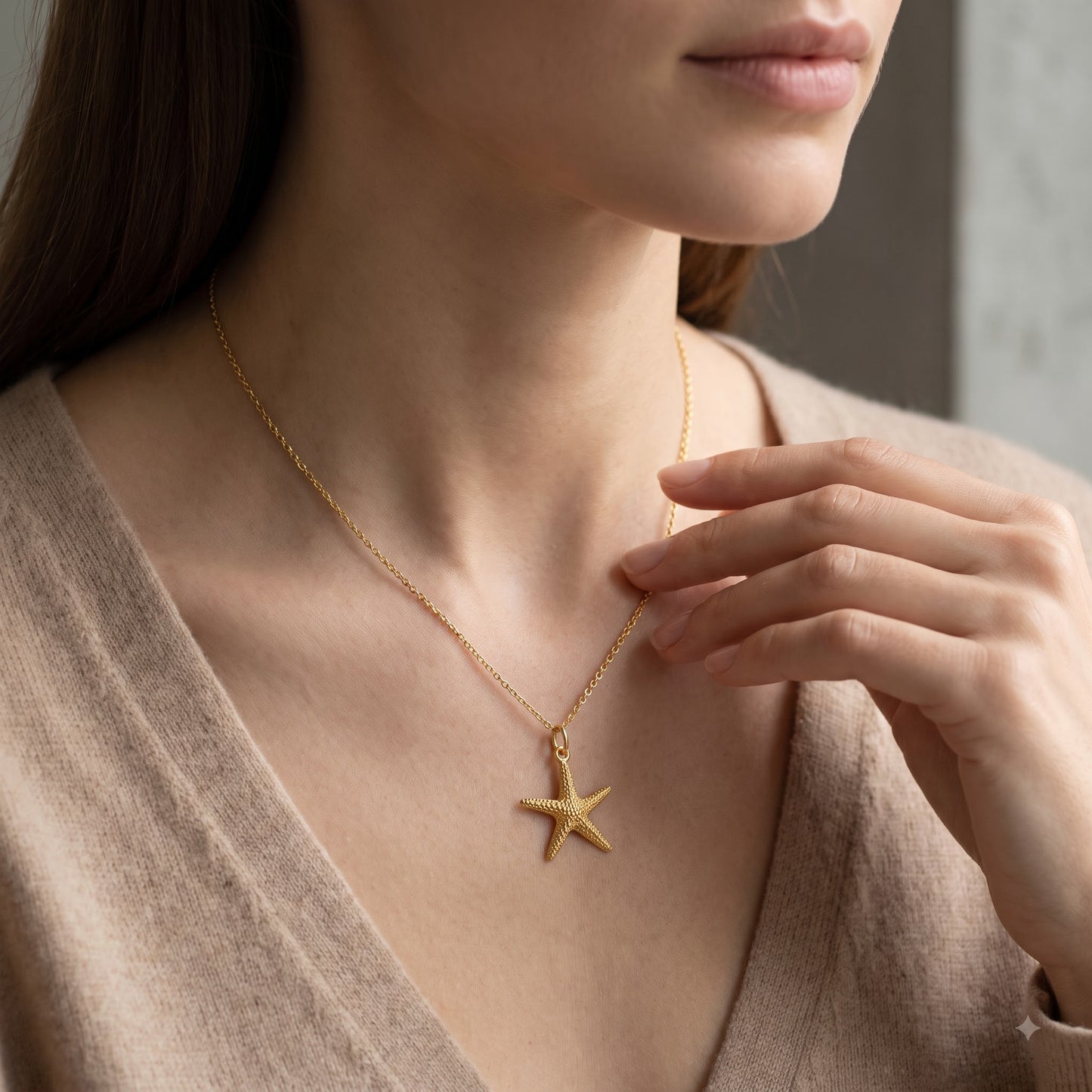 14k Gold Gold Starfish Beach Charm Necklace
