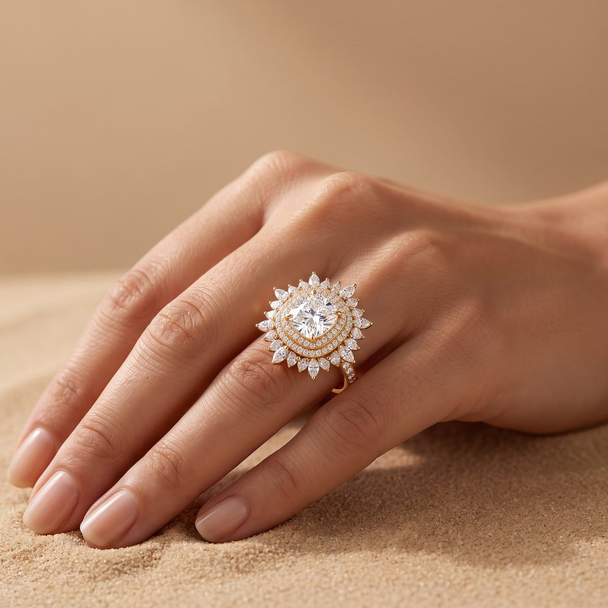 cushion cut floral halo engagement ring