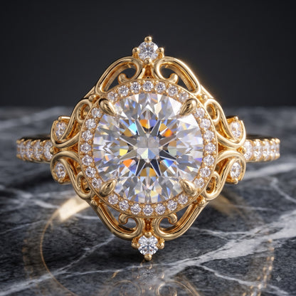 1.600ct  Round Cut Lab Grown Diamond Halo Engagement Ring
