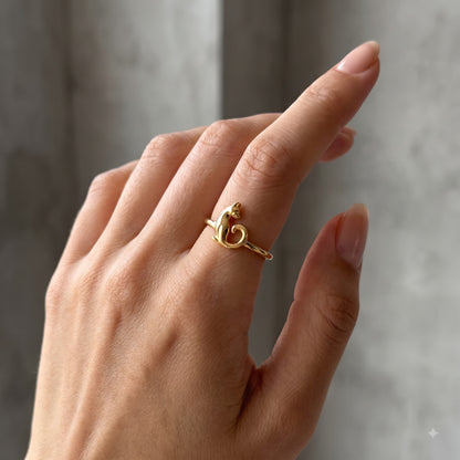 14K Gold Cat Ring, Cat Lover Gift, Cute Animal Ring