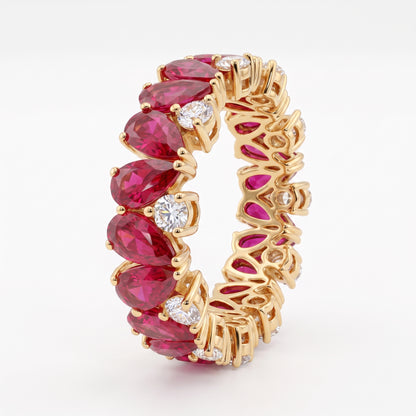 2.60 ct Pear Cut Ruby & Lab Grown Diamond Eternity Wedding Band Ring