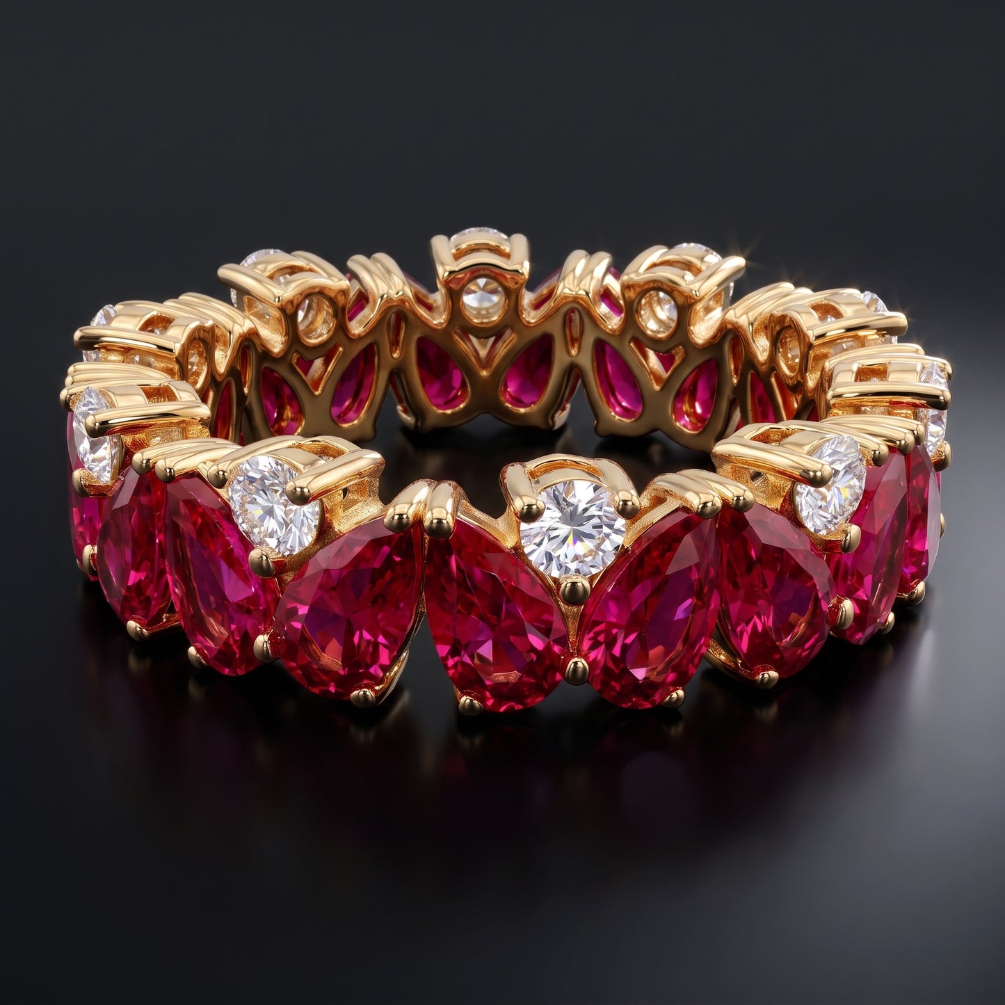 2.60 ct Pear Cut Ruby & Lab Grown Diamond Eternity Wedding Band Ring