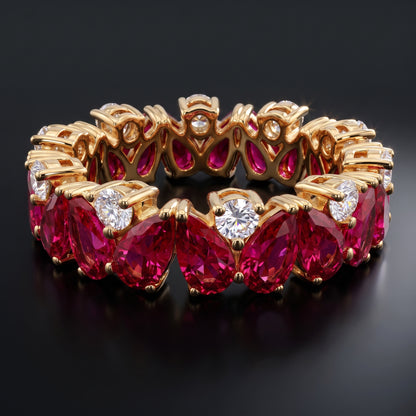 2.60 ct Pear Cut Ruby & Lab Grown Diamond Eternity Wedding Band Ring