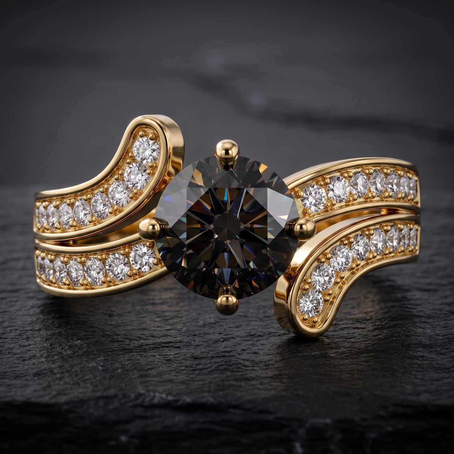 1.150ct Round Cut Lab Grown Black Diamond Engagement Ring