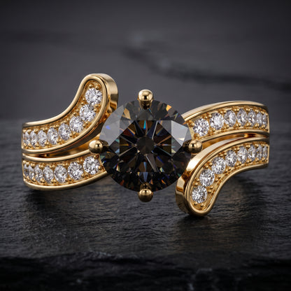 1.150ct Round Cut Lab Grown Black Diamond Engagement Ring