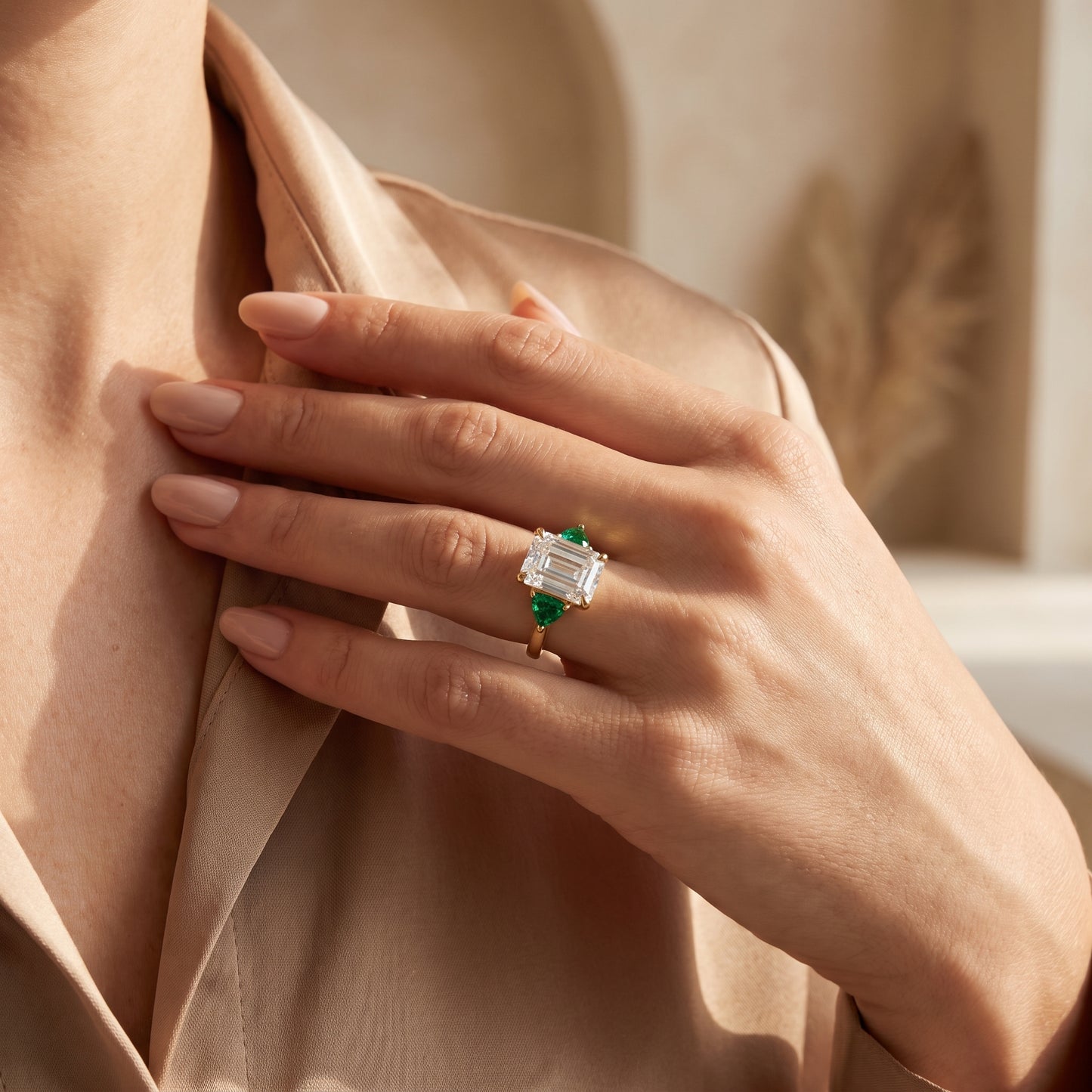 3.00ct Three Stone Emerald Cut Lab-Grown Engagement Ring