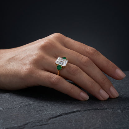 3.20ct Emerald Cut Lab Grown Diamond Three Stone Engagement Ring
