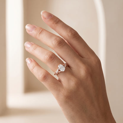 1.610ct Oval Cut Lab Grown Diamond Nature Inspired Leaf Engagement Ring