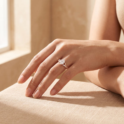 1.610ct Oval Cut Lab Grown Diamond Nature Inspired Leaf Engagement Ring