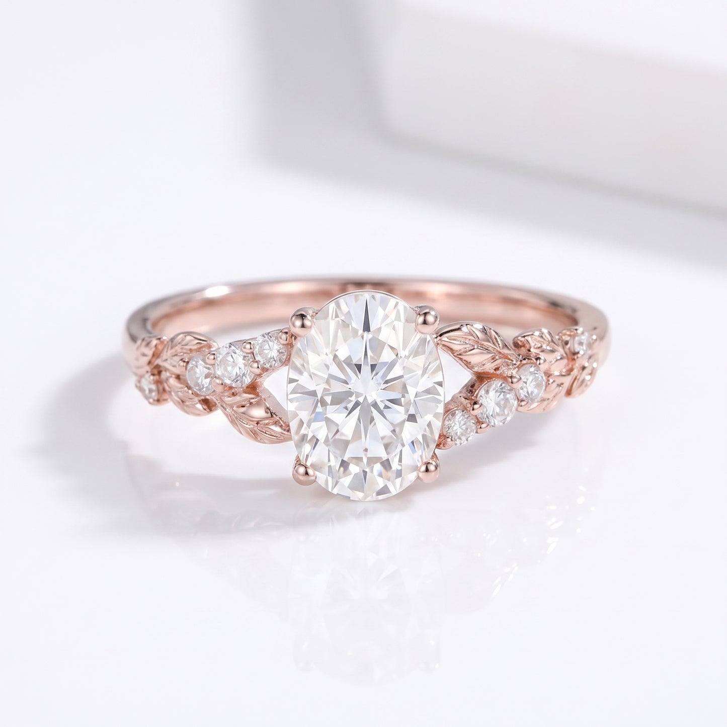 1.610ct Oval Cut Lab Grown Diamond Nature Inspired Leaf Engagement Ring
