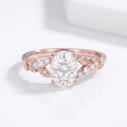 1.610ct Oval Cut Lab Grown Diamond Nature Inspired Leaf Engagement Ring