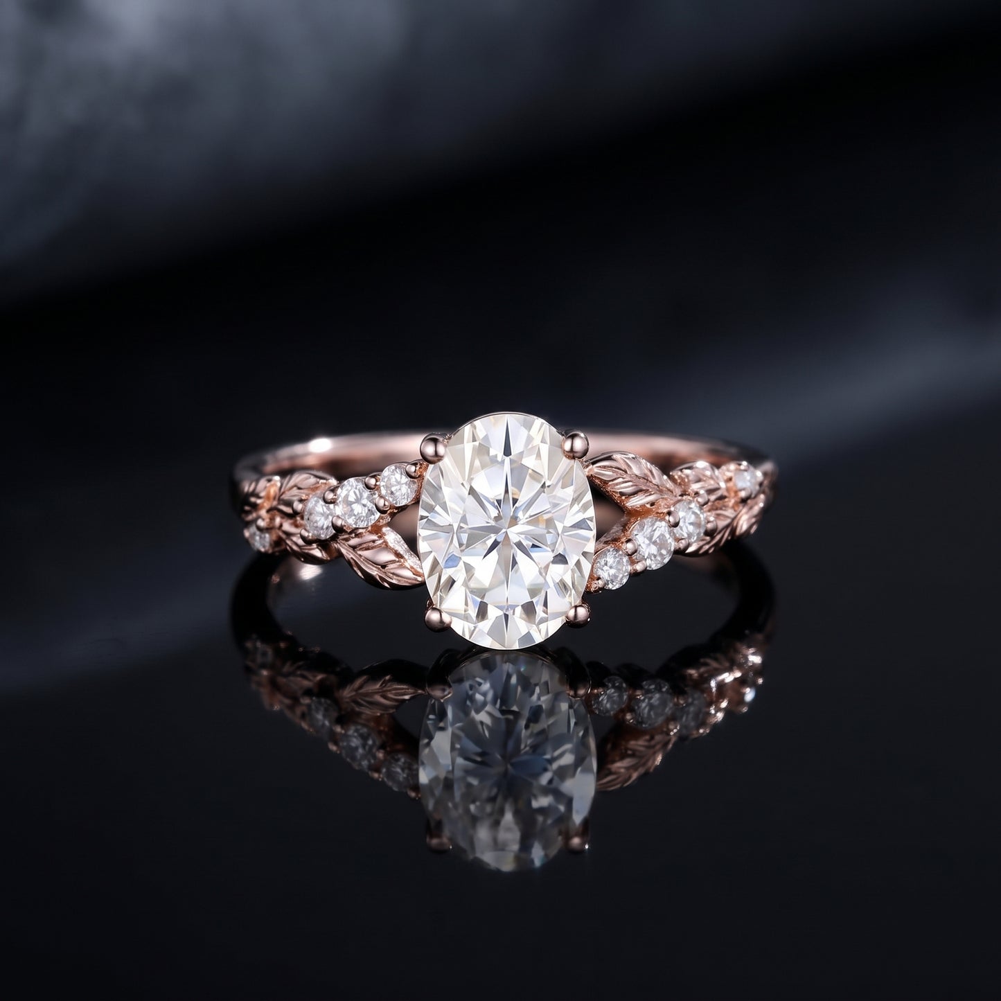 1.610ct Oval Cut Lab Grown Diamond Nature Inspired Leaf Engagement Ring