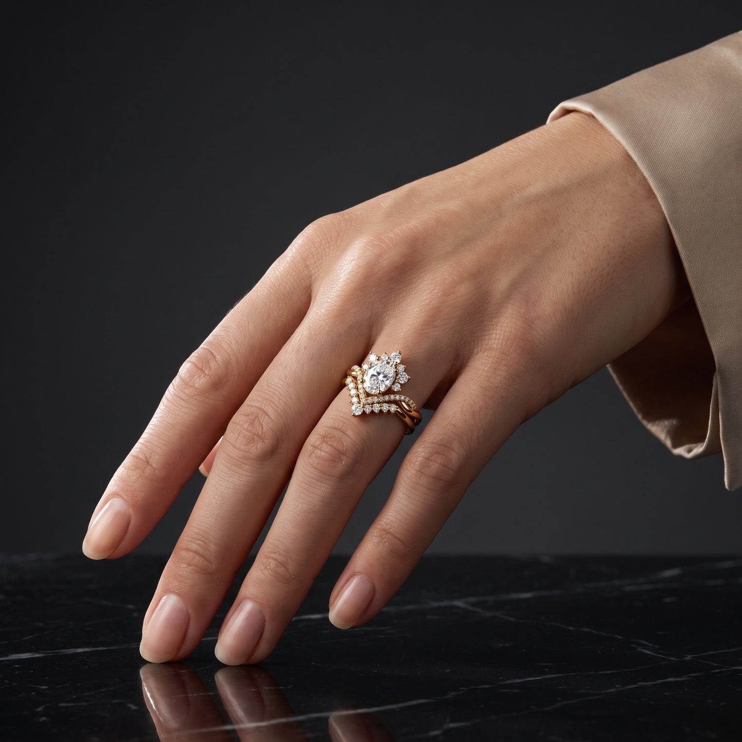 2.60ct Oval Cut Lab Grown Diamond Bridal Ring Set, Floral Halo Engagement Ring