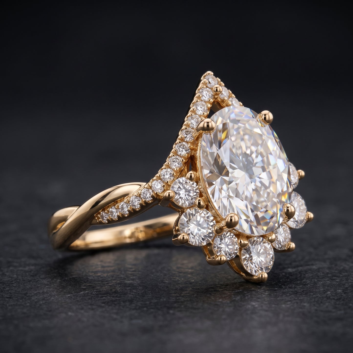 2.40ct Pear Cut Lab Grown Diamond Halo Engagement Ring, 14K Gold