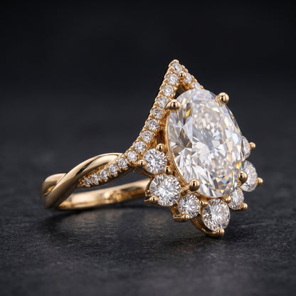 2.40ct Pear Cut Lab Grown Diamond Halo Engagement Ring, 14K Gold