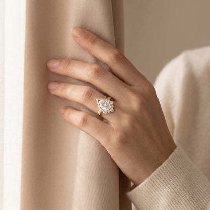 2.40ct Pear Cut Lab Grown Diamond Halo Engagement Ring, 14K Gold