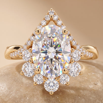 2.40ct Pear Cut Lab Grown Diamond Halo Engagement Ring, 14K Gold