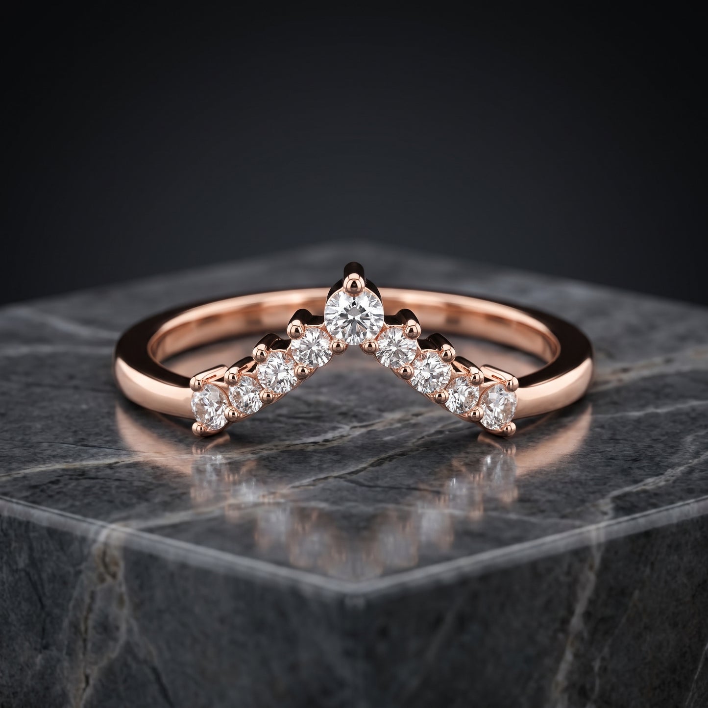 0.200 ct V Shape Curved Lab Grown Diamond Wedding Band Ring, 14K Gold