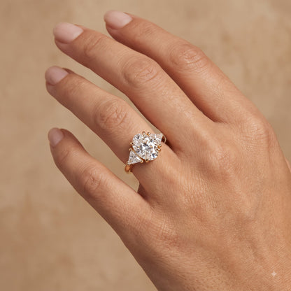 3.00ct Oval Cut Lab Grown Diamond Engagement Ring, 14K Gold Three Stone Ring