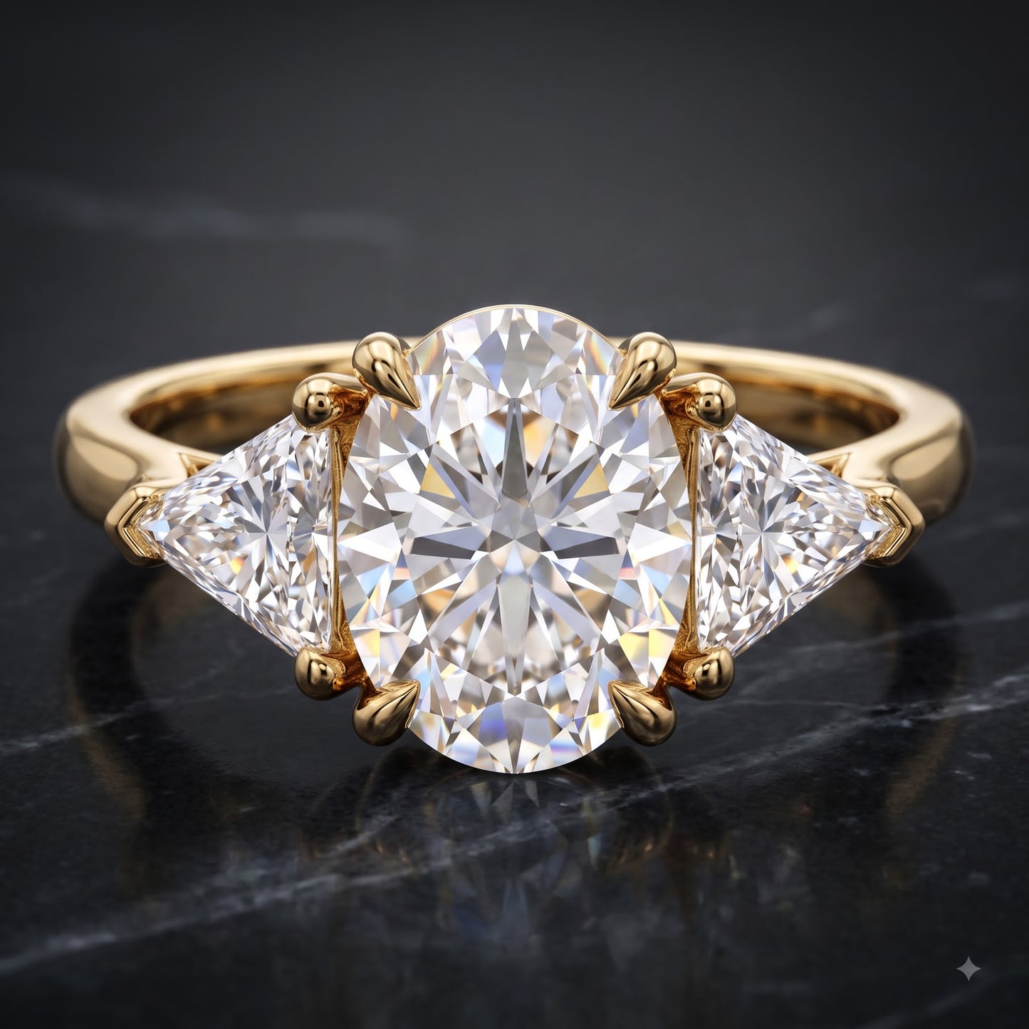 3.00ct Oval Cut Lab Grown Diamond Engagement Ring, 14K Gold Three Stone Ring