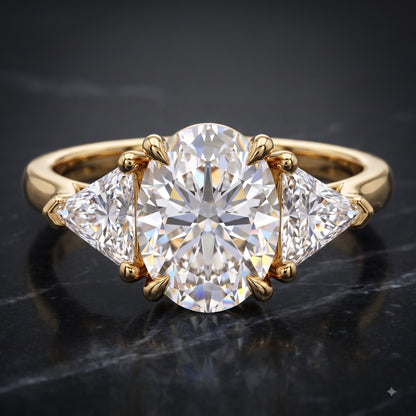 3.00ct Oval Cut Lab Grown Diamond Engagement Ring, 14K Gold Three Stone Ring