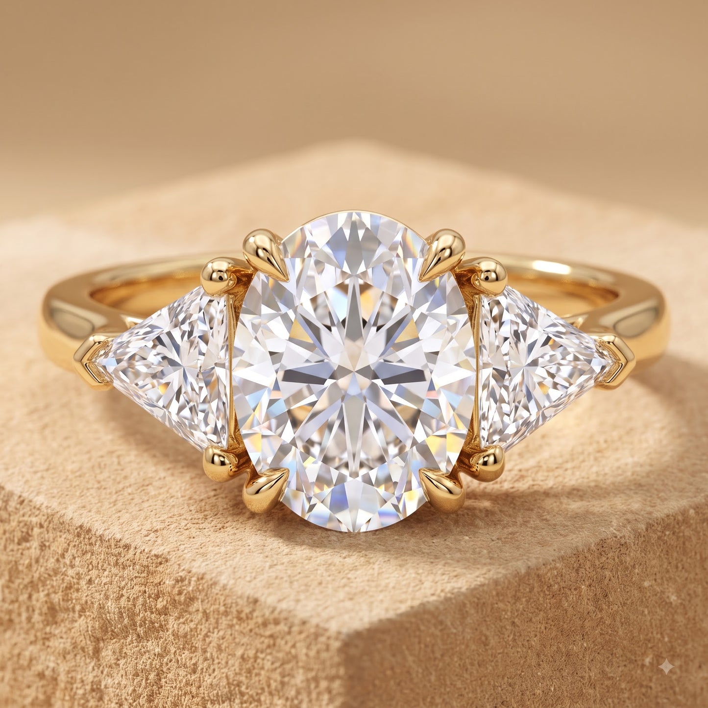 3.00ct Oval Cut Lab Grown Diamond Engagement Ring, 14K Gold Three Stone Ring