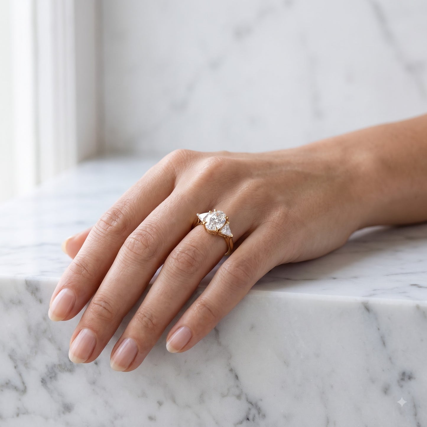 3.00ct Oval Cut Lab Grown Diamond Engagement Ring, 14K Gold Three Stone Ring