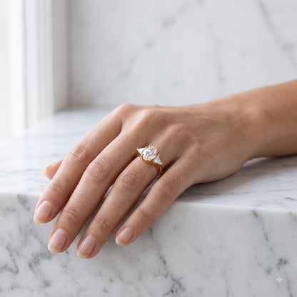 3.00ct Oval Cut Lab Grown Diamond Engagement Ring, 14K Gold Three Stone Ring
